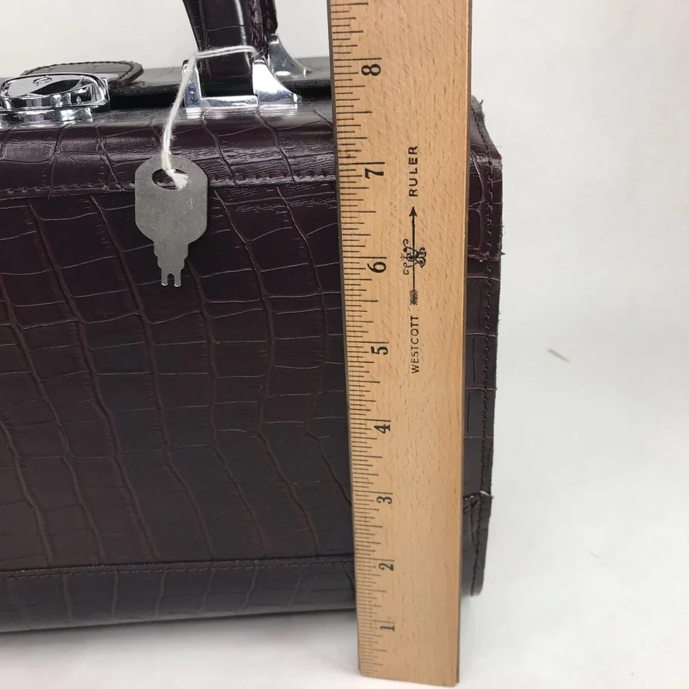 Marshall Fields Brown Croc Embossed Faux Leather Case Bag Travel Lock